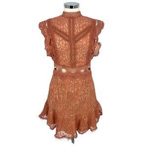 Indikah Lace Cutout Ruffled Mini Dress Peach Terracotta Size Small